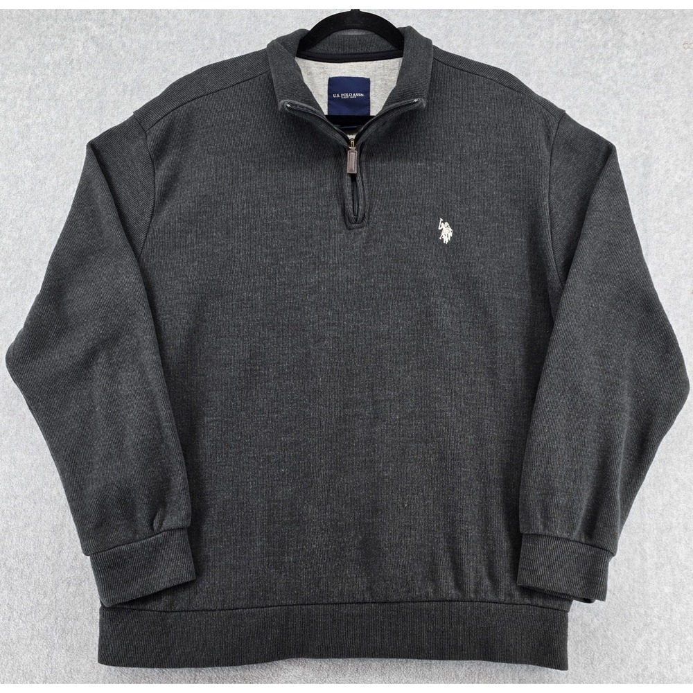 US Polo Assn 1/4 Zip Pullover Sweater Mens 2XL Dark Heather‎ Gray Mock Neck Logo